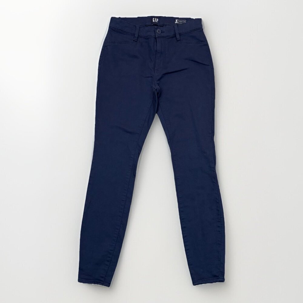 Gap Women's Skinny Chino Pants Size 4 Navy Blue Stretch Mid Rise Pockets EUC